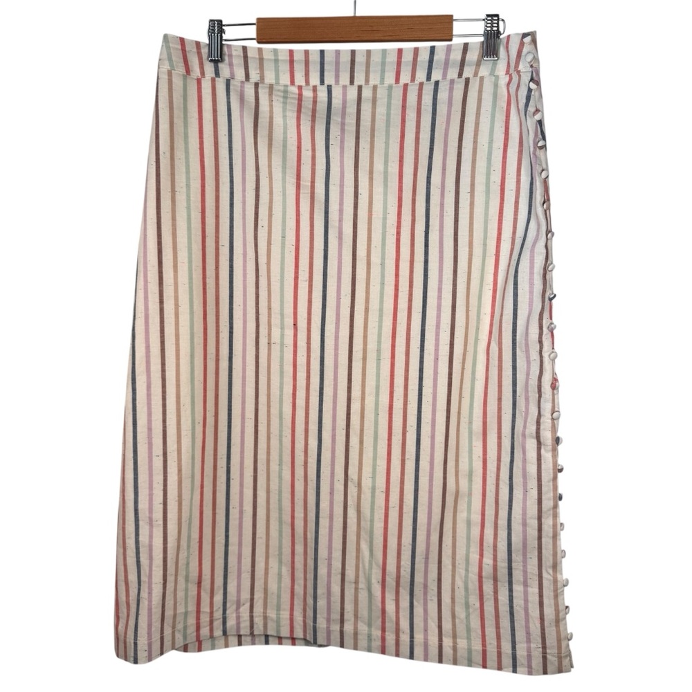 Madewell Button Slit Midi Skirt Size 14 Flecked Rainbow Stripe Cream Ivory